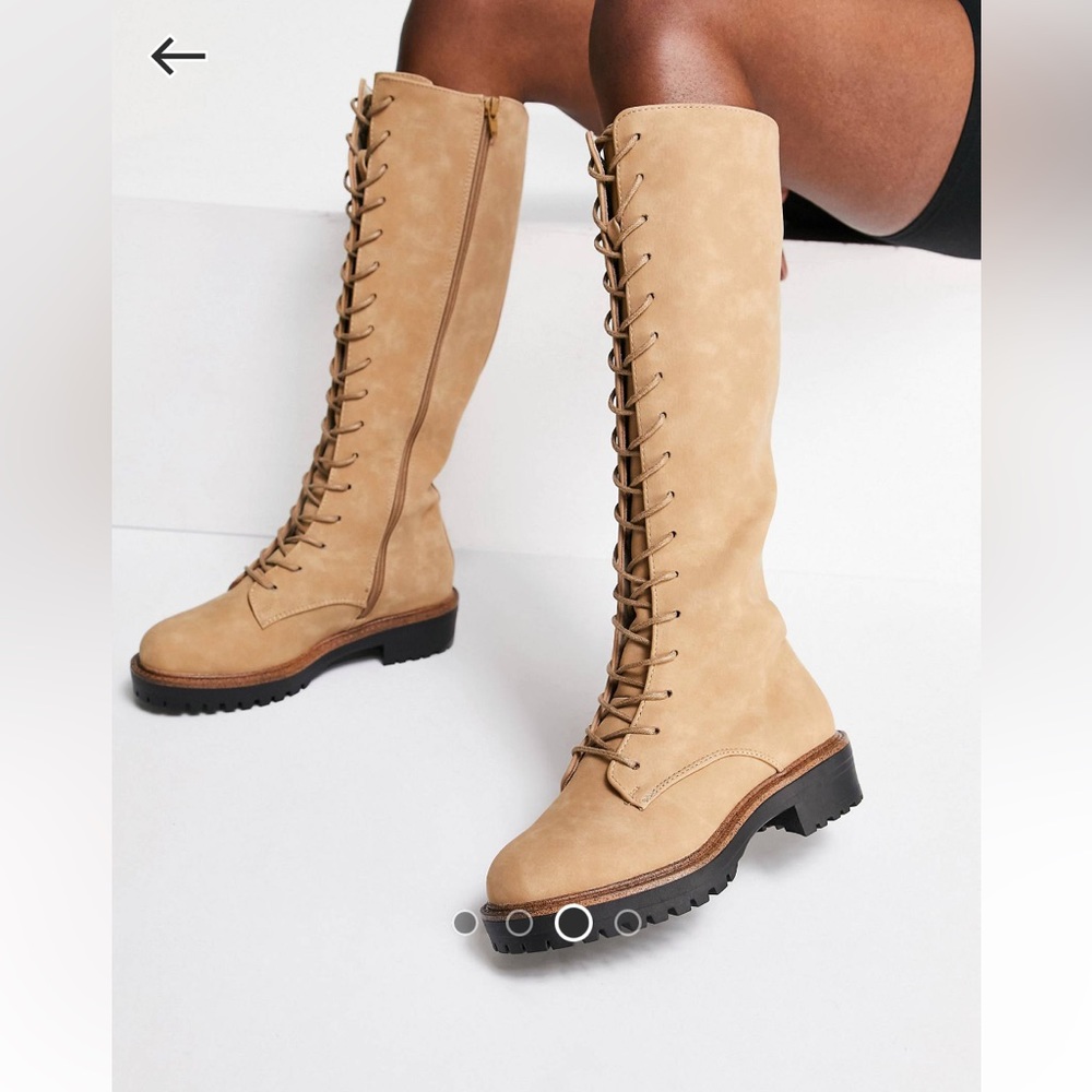 ASOS Tan, knee-high, lace up boots, wide fit size 8